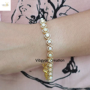 Opal Gemstone Bracelet Pave Diamond Jewelry Gold Vermeil 925 Solid Silver Gifts - Picture 1 of 7
