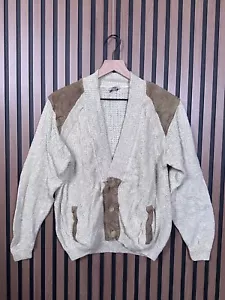Vintage Bally Medium / Large Beige Leather Suede Trim Linen Crotchet 3 Buttomn - Picture 1 of 6