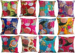 Indian Handmade Cotton Kantha Fruit Print Cushion Cover Throw Pillow Cases De... - Picture 1 of 9