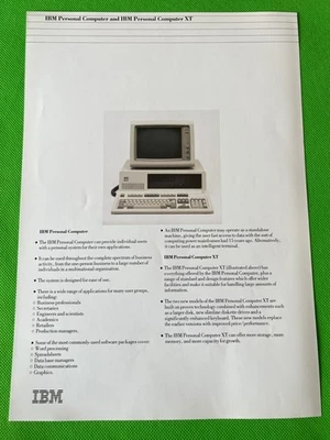 RARE Vintage IBM PC/XT Brochure/Datasheet? From 1983 MINT Condition.  Museum ? - Image 1 of 3