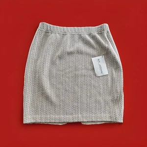 St. John Wollmischung Rock Damen Größe 8 Strukturstrick Bleistift Weizenweiß Neu - Bild 1 von 6