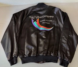 Vintage Black Satin Jacket The Arthur Co Motion Pictures TV Production Size XL - Picture 1 of 5