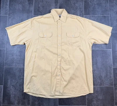 Wrangler Shirt Mens Large Beige Solid Short Sleeve Chest Pockets Button Front - Image 1 of 4