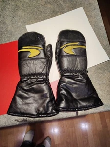 Vintage Skidoo Leather Snow Mittens Gloves Men's Large Black Yellow Snowmobile - Bild 1 von 7