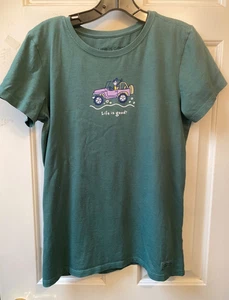 Life is Good Womens Sz M Classic Fit Shirt Pink Jeep Deep green NICE condition - Picture 1 of 4