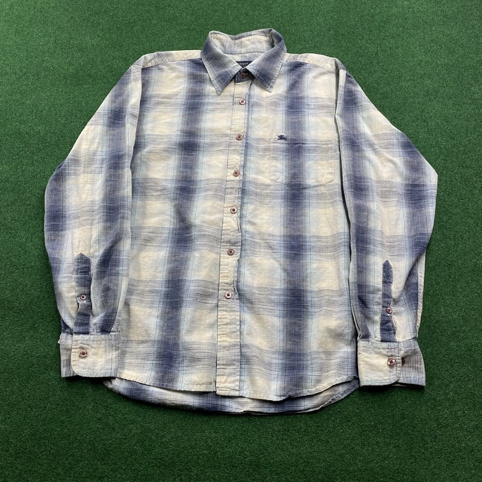 Camisa Burberry vintage para hombre L blanca azul sombra a cuadros manga larga abotonada Foto 1 de 4