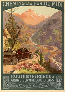Poster da viaggio - Francia / Pirenei / Viaggi in auto / 1910 - Ristampa d'epoca A4 - Foto 1 di 1