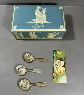Raro Apollo Chocolates Publicidad Caja de Lata Boston Lote Cucharas Marcador Foto 1 de 4