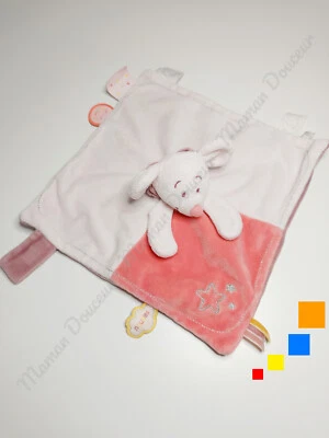 Doudou Plat/Mouchoir Carré Mia Souris Rose Mauve Étoile Attache Tétine - Noukies - Photo 1/4