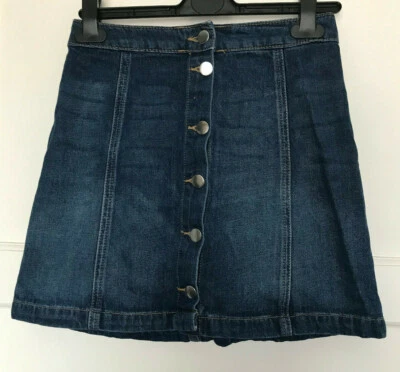 H&M Blue Denim Button A Line Cotton Mini Skirt UK Size 8 EUR 34 - Image 1 of 4