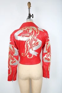 Vintage Black North Beach Leather Jacket Black & Gold Panther Silver Gold 80s 90 - Picture 1 of 5