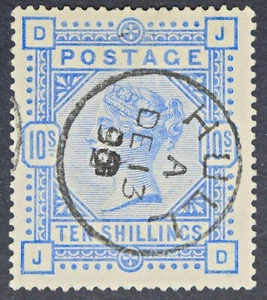 GB SG183 QV 1883 10/- Ultramarine, White Paper, JD, Very Fine Used with Hull CDS - Picture 1 of 2