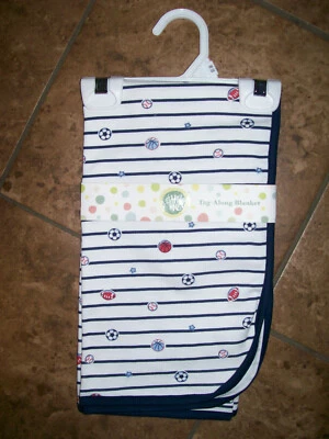 Little Me Baby мальчиков Sports звезда ярлык вдоль безопасности одеяло темно-синий полоски новый с Ярлыками  - Изображение 1 из 3