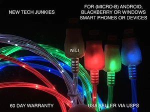FLOWING LIGHT flow glow LED MICRO USB charger cable for SAMSUNG S HTC LG ANDROID - Picture 1 of 19