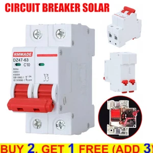 AC Circuit Breaker Solar 220-380V 2Pole Double MCB Mini 10A 16A 20A 25A 63A AU - Picture 1 of 25