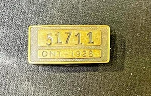 Pin de chofer Ontario 1928, licencia de conducir #51711 (ONT-1928) RARO - Imagen 1 de 2