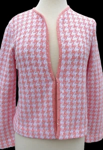 Giacca maglia Amina Rubinacci Orvieto Gingham Boucle rosa e bianca USA 8 EU 44 - Foto 1 di 19