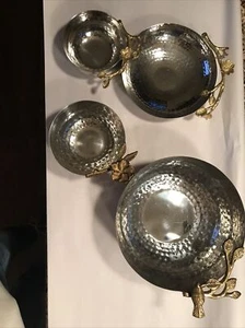 3 Bowl Silver Color With Gold Color Branch, Size Varies  - Picture 1 of 14