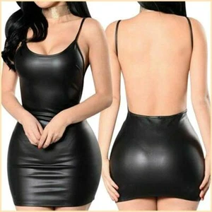 Vestido de cuero ajustado Sexy para mujer, de manga corta, con cremalera, ropa - Imagen 1 de 13