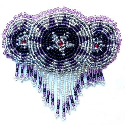 Handcrafted Beaded Barrette French Clip Purple Rossette Fringe - Image 1 of 3