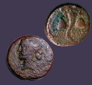 Archaios | Mysia Adramytion Apolo Cornucopia Capas de Dioskouri | AE | Inv#24.7 - Imagen 1 de 3