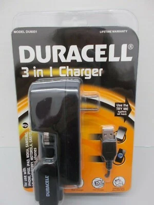 DURACELL 3 in 1 Cell Phone Charger Model DU8001 iPhone, LG, Samsung - Image 1 of 4