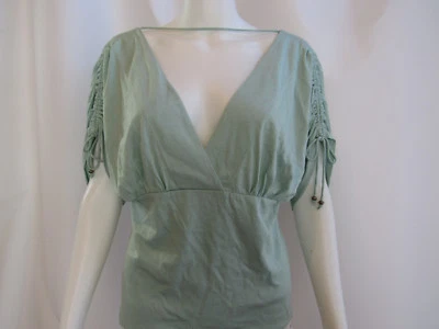 David Meister Green V Neck Long Sleeve  Silk Blend Gathered  Top Size S - Image 1 of 4