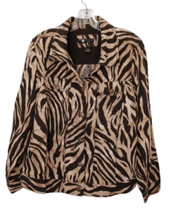 Carole Little Linen Jacket Sz 1X Tiger  Animal Print Long Sleeve Shacket Exotic - Picture 1 of 13
