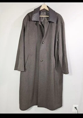 Vintage Salvatore Ferragamo Design Wool Coat 54 XXL Brown Leather Collar Long - Image 1 of 4
