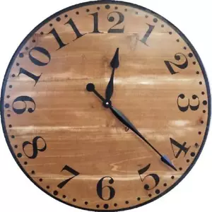 Unbranded Farmhouse Wall Clock 24" Round Analog in Distressed Chestnut Stained - Picture 1 of 3