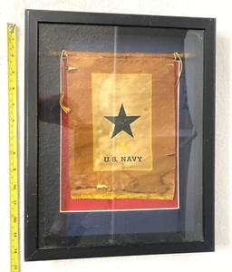 VINTAGE WORLD WAR II TWO 2 BLUE STAR FLAG SHADOWBOX,US NAVY OFFICER,15"x12",GIFT - Picture 1 of 5