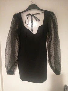 Asos Petite Dobby Mesh Ruched Bust Bodycon Size 6 Black - Picture 1 of 5