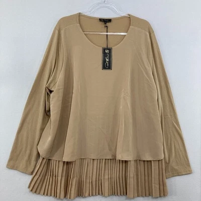 Nueva Blusa Elegante DG2 por Diane Gilman Talla 2X Bronceada Neutra Plisada Elastizada Foto 1 de 4