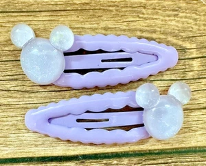 Girls Purple Candy Snap Hair Clips Barrettes Mickey Mouse Glitter Pair of 2 RTS - Picture 1 of 1