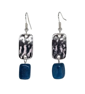 Handgefertigte Silber Rechteck Charms Boho Ohrringe mit blau gefärbten Dolomit Perlen - Bild 1 von 11