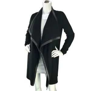 Ralph Lauren Womens Size S Open Cardigan Cashmere Lamb Leather Trim Long Line - Picture 1 of 17