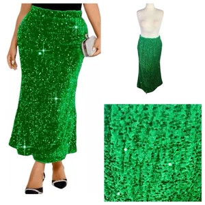 Green Skirt Size 20 (2XL) Velvet Sequin Stretchy Elasticated Wiggle Plus NEW NWT - Picture 1 of 24