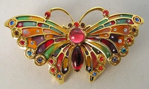 Vintage Joan Rivers große Strass Edelsteine Plique-à-jour Emaille Schmetterling Brosche - Bild 1 von 6