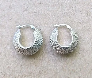 14k White Gold Diamond Cut Hinged Hoop Earrings SLC - Picture 1 of 5