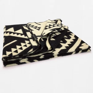 X-LARGE ALPACA WOOL BLANKET 100x80 in REVERSIBLE AZTEC SOUTHWEST BLACK-CREAM - Picture 1 of 12
