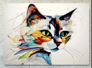 Abstract Cat Canvas Poster Print - 12"x16" - NEW - Picture 1 of 5
