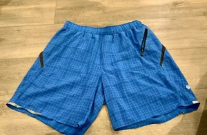 Men's Lululemon Athletic Blue plaid lined running Shorts US Sz M - Picture 1 of 3