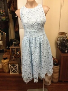 MINISTRY OF STYLE blue Broderie Anglaise Cocktail Dress BNWT RRP $229 Size 8 - Picture 1 of 12