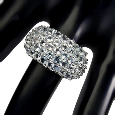 925 Sterlingsilber Ring Rund Aquamarin Natürlicher Edelstein Schmuck Size 9 Gift - Bild 1 von 4