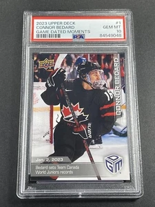 CONNOR BEDARD 2023 UPPER DECK #1 GAME DATED MOMENTS ROOKIE RC PSA 10 GEM - Picture 1 of 4