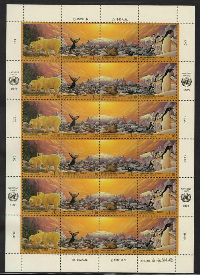 A-17) UN 1993 MNH/ ** Geneva Climate change: Polar Bear, Walrus, Penguins - Image 1 of 1