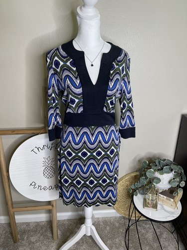 Abito Tory Burch blu geometrico in seta us intime ottimeioni condiz ta XS 12 B8 12o s a Vanica man