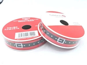 Santa Claus Belt Christmas Ribbon ⅞ In X 30FT NEW Set of 2 Polyester Craft - Picture 1 of 5