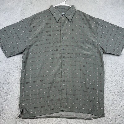 Old Skool Shirt Mens Large Short Sleeve Button Up OS Allover Print Plaid Hipster - Image 1 of 4