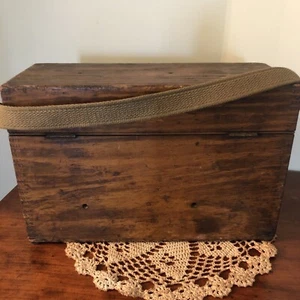 Antique wood tool box industrial chest leather strap grinder storage machinist - Picture 1 of 9